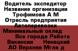 Водитель-экспедитор › Название организации ­ Трофимова А.М › Отрасль предприятия ­ Автоперевозки › Минимальный оклад ­ 65 000 - Все города Работа » Вакансии   . Ненецкий АО,Верхняя Мгла д.